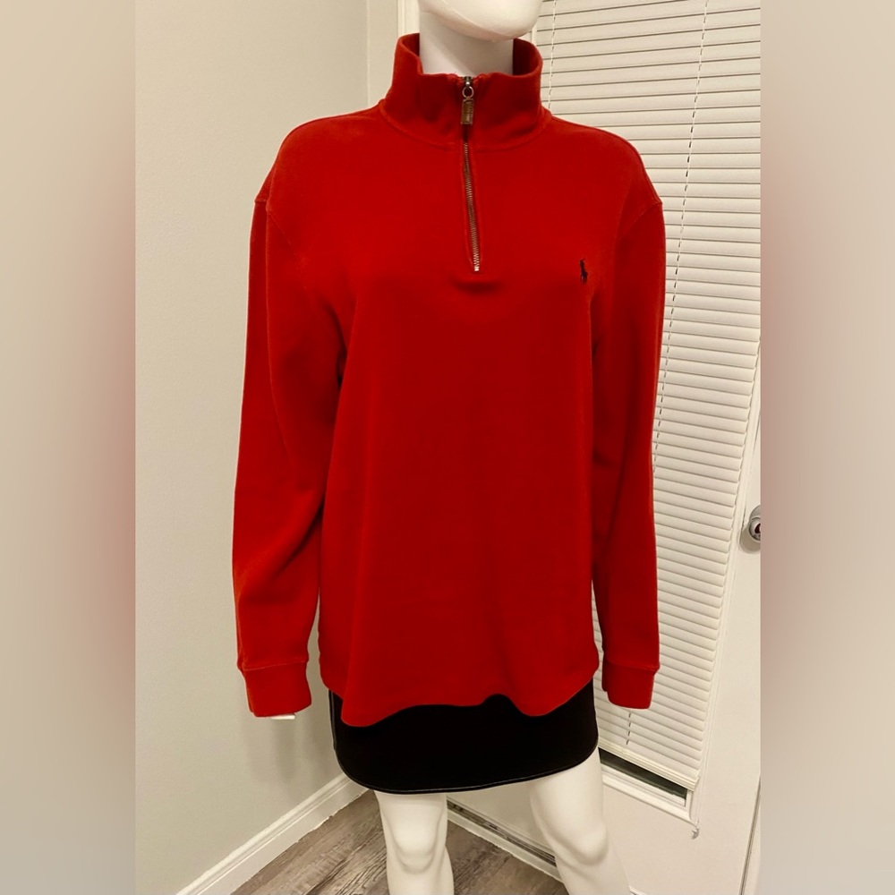 POLO Ralph Lauren sweater Cotton PULLOVER Half Zip vintage Jumper Men red size L